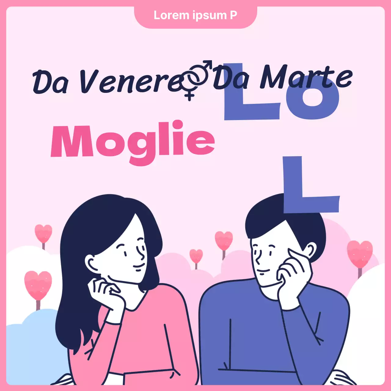 Una pubblicità per una simpatica clinica di psicoterapia per coppie rosa e blu.