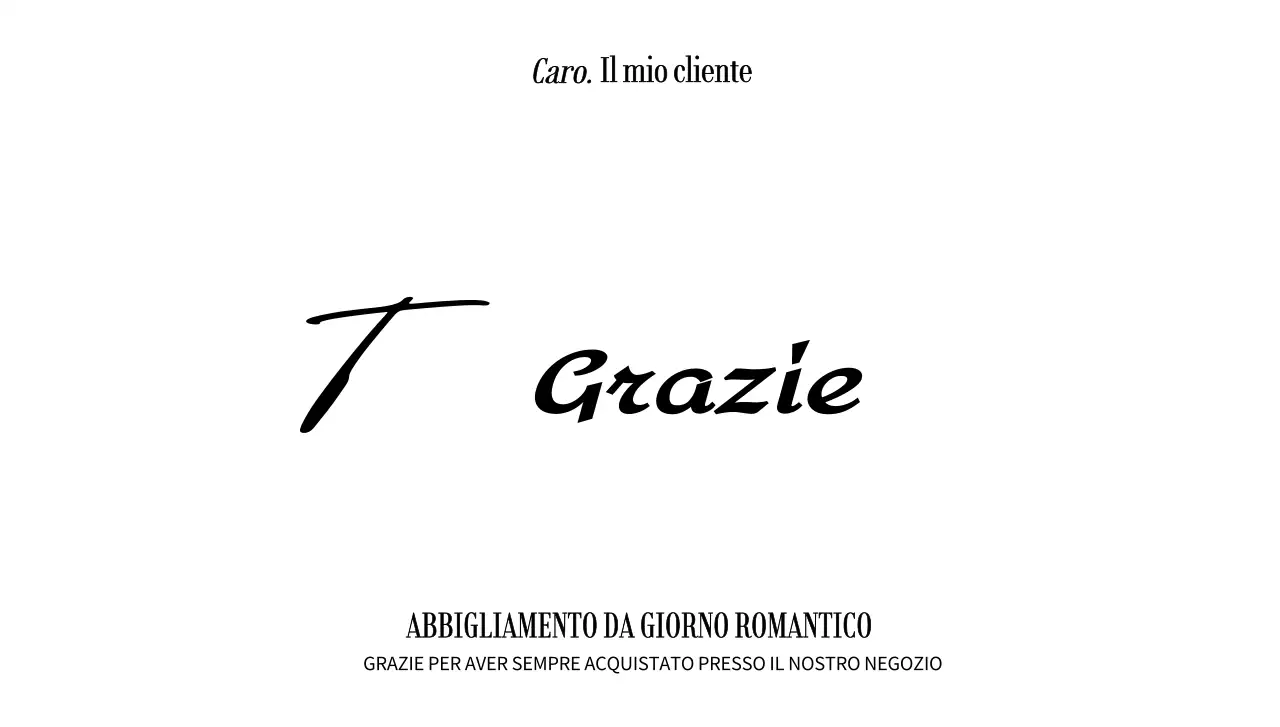 Biglietto di ringraziamento per clienti di un centro commerciale con scrittura nera scarabocchiata