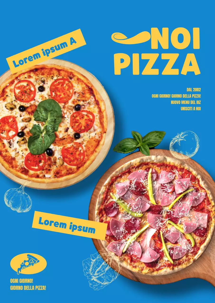 Promuovere un nuovo menu pizza con un'atmosfera cool