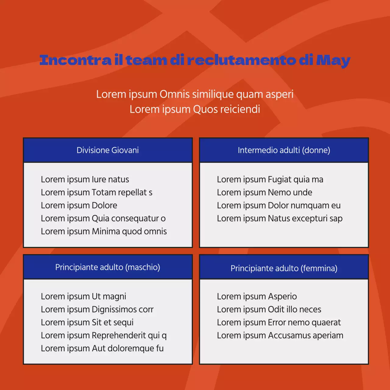 Reclutamento per la squadra di basket del Centro sportivo blu e arancione