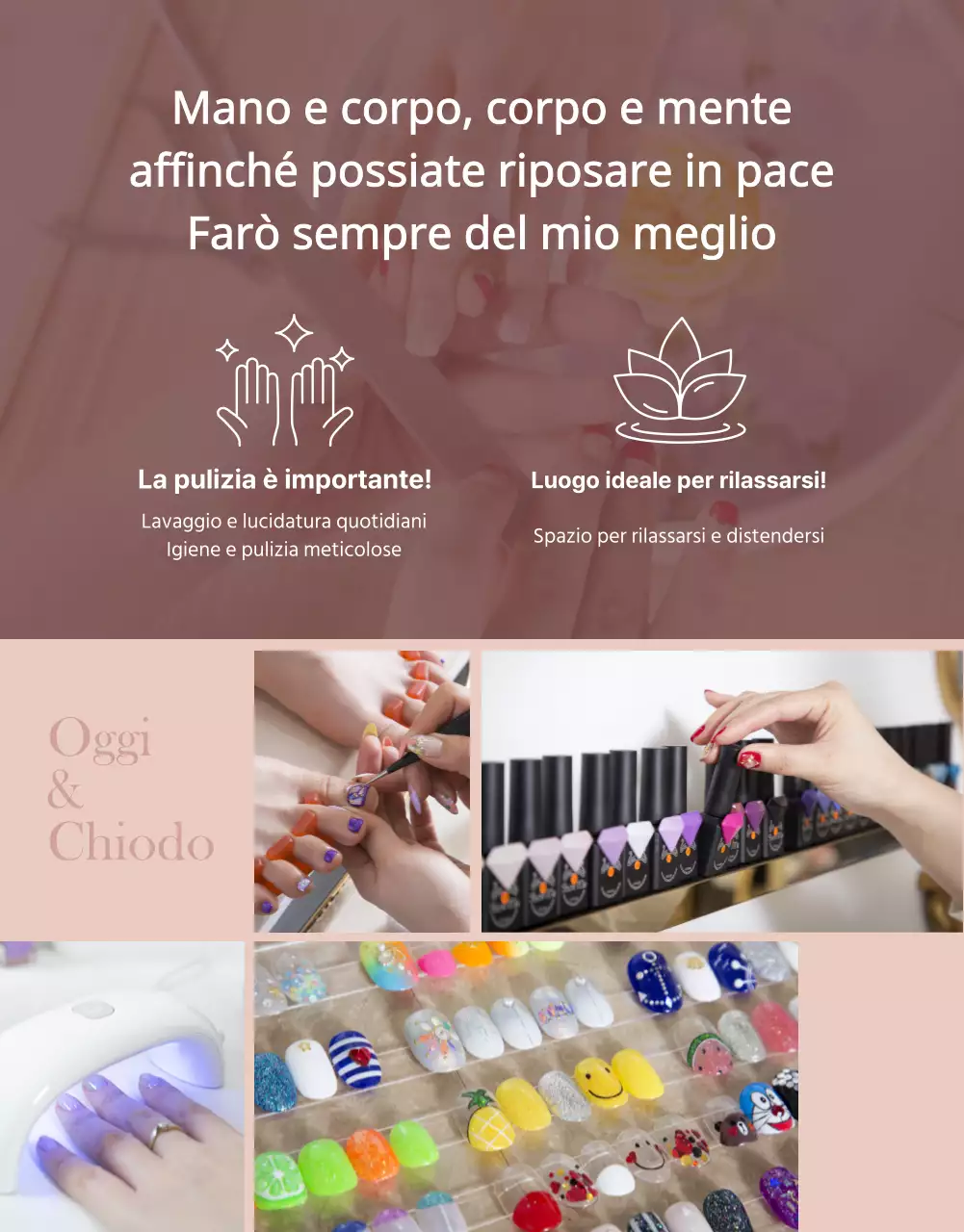 Un tema promozionale per salone per unghie dal concetto pulito con toni di rosa essiccati.