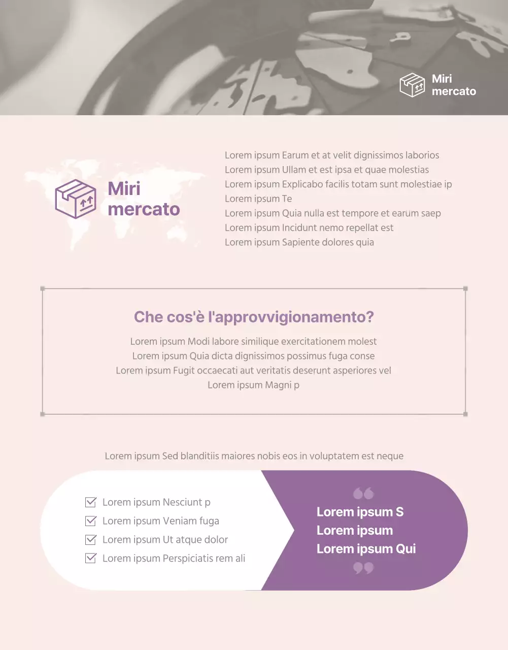 Semplice pagina di dettaglio dell'acquisto all'estero con accenti viola