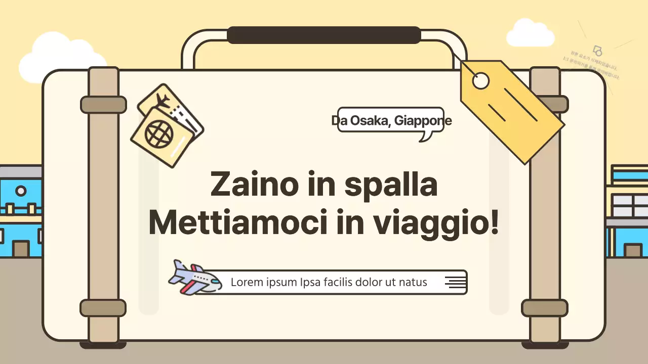 Idea di valigie e itinerario di viaggio in giallo e beige