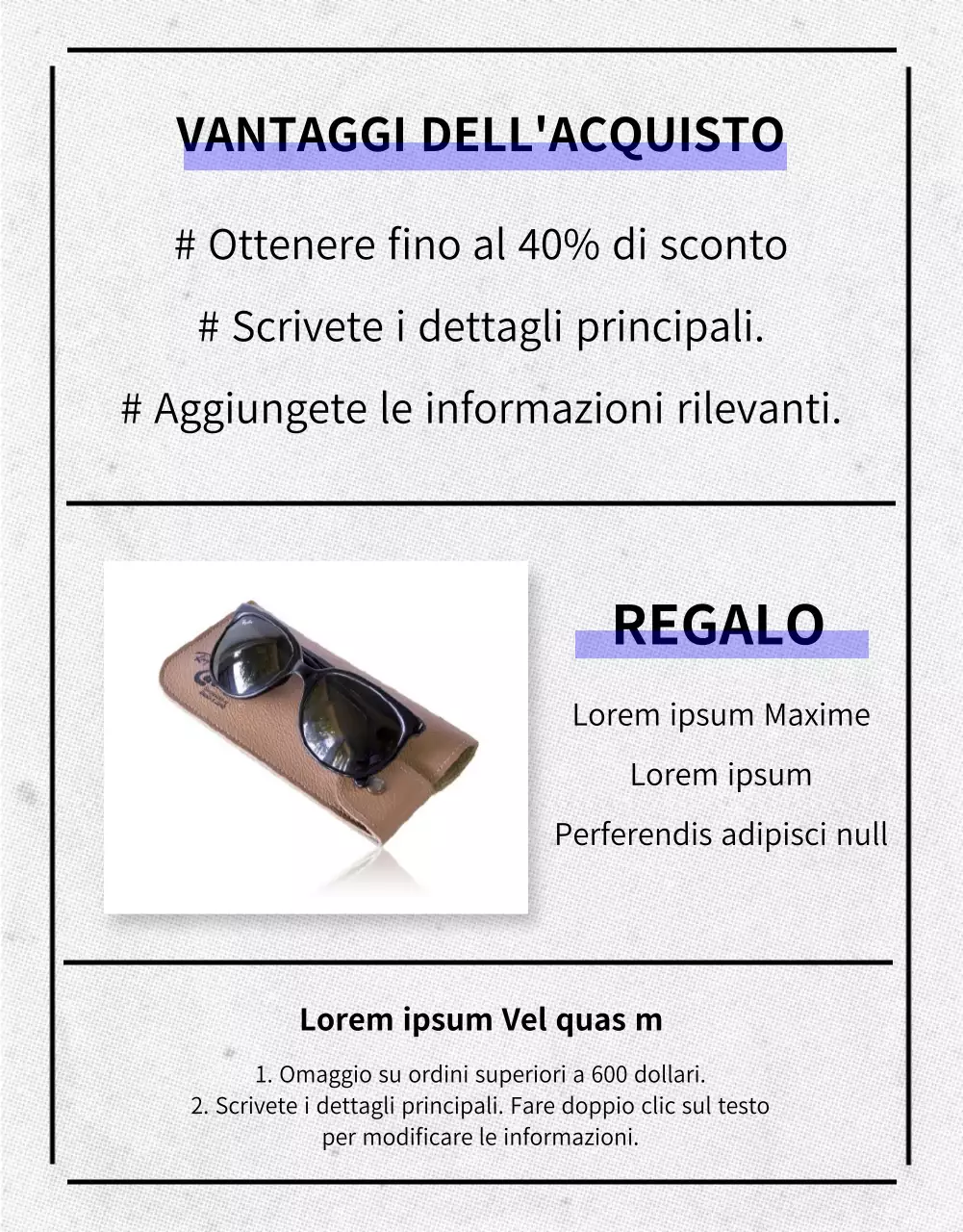 Pagina dettagliata degli occhiali da sole