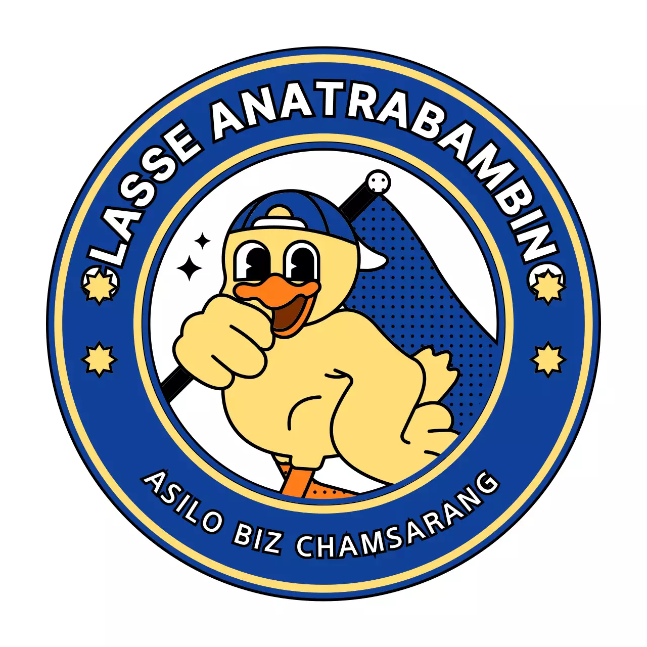 Stile del logo Ambra con simboli puliti e simpatici in blu navy e giallo per le competizioni atletiche degli asili nido.