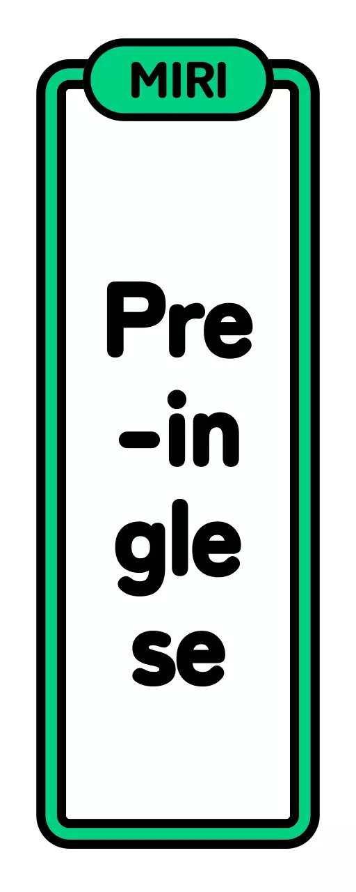 Un semplice cartello scolastico con testo preinglese nero, bianco, verde e viola e illustrazioni incorniciate.