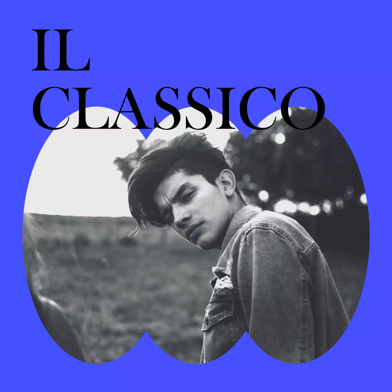 Merchandising sentimentale con cornici di diverse forme in blu, verde e nero, e foto in bianco e nero