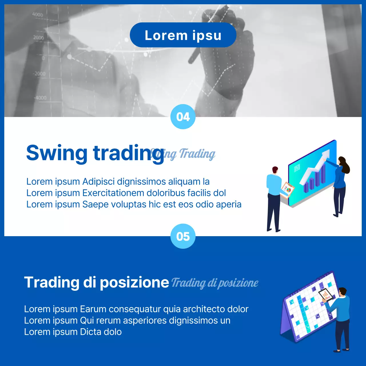 Illustrazioni e foto in evidenza in blu Glossario dei termini del trading azionario