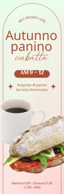 Banner con foto di un panino e di un caffè su sfondo sfumato