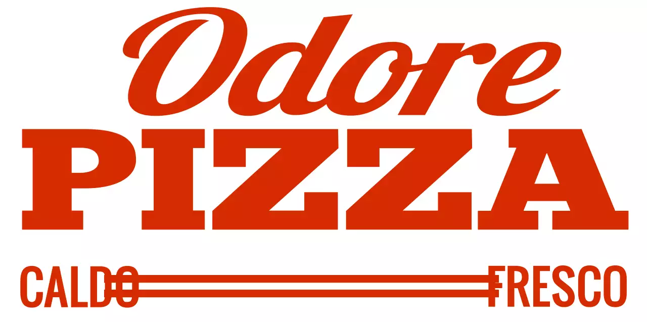 Rosso e bianco semplice testo moderno enfasi logo tipo per la promozione di una pizzeria