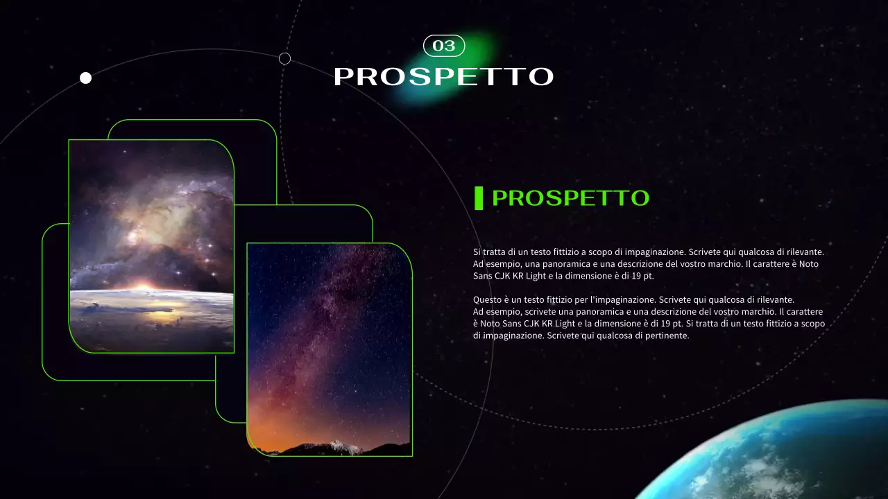 Presentazione astronautica futuristica cibernetica nera e al neon