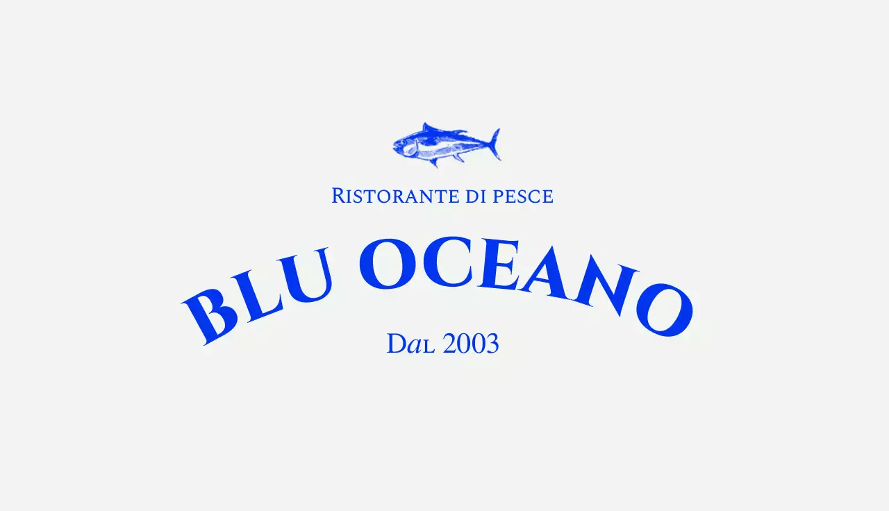 Biglietto da visita con coupon per ristorante di pesce con accenti blu