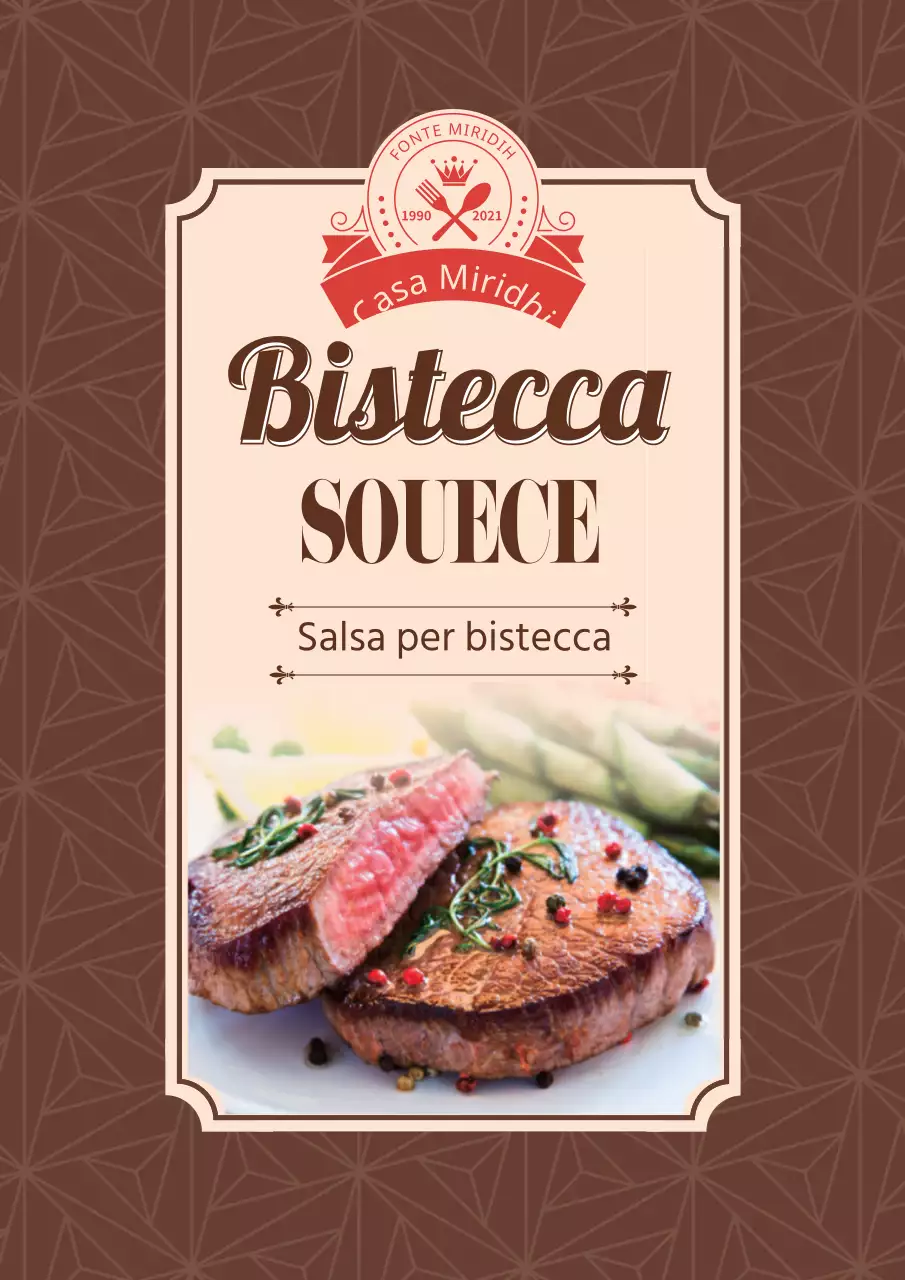 Etichette per sugo di bistecca con motivi colorati