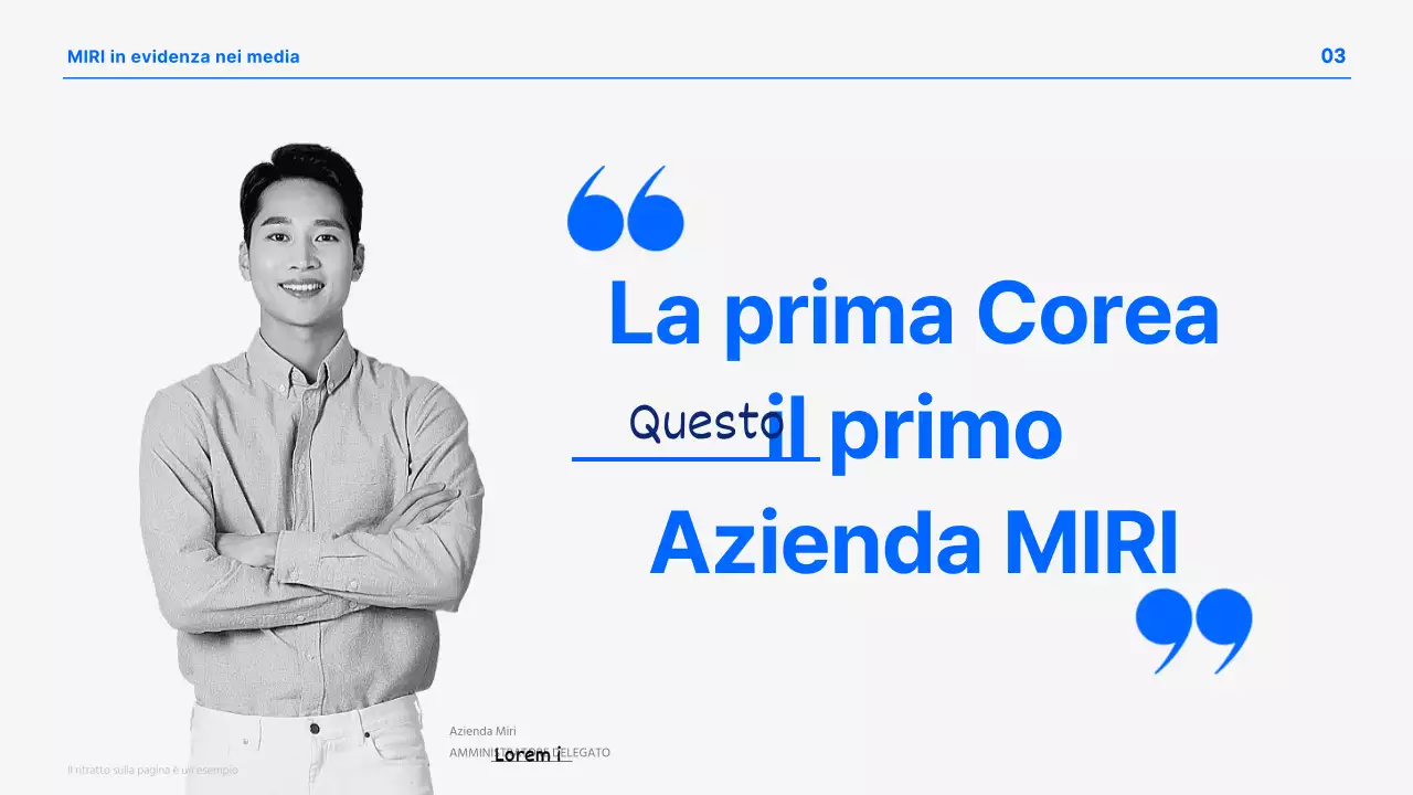 Una moderna presentazione aziendale in blu e bianco