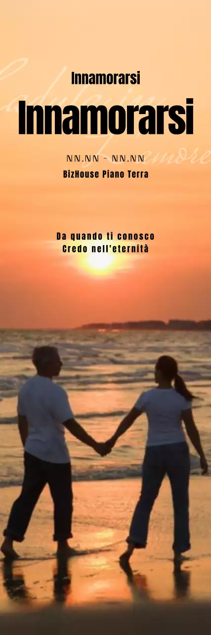 Striscione teatrale con una coppia che si tiene per mano su uno sfondo di tramonto