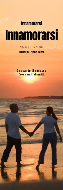 Striscione teatrale con una coppia che si tiene per mano su uno sfondo di tramonto