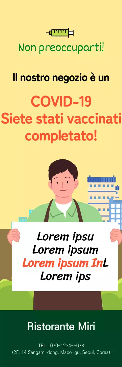 Vaccinazione contro il Coronavirus X-banner con illustrazione gialla