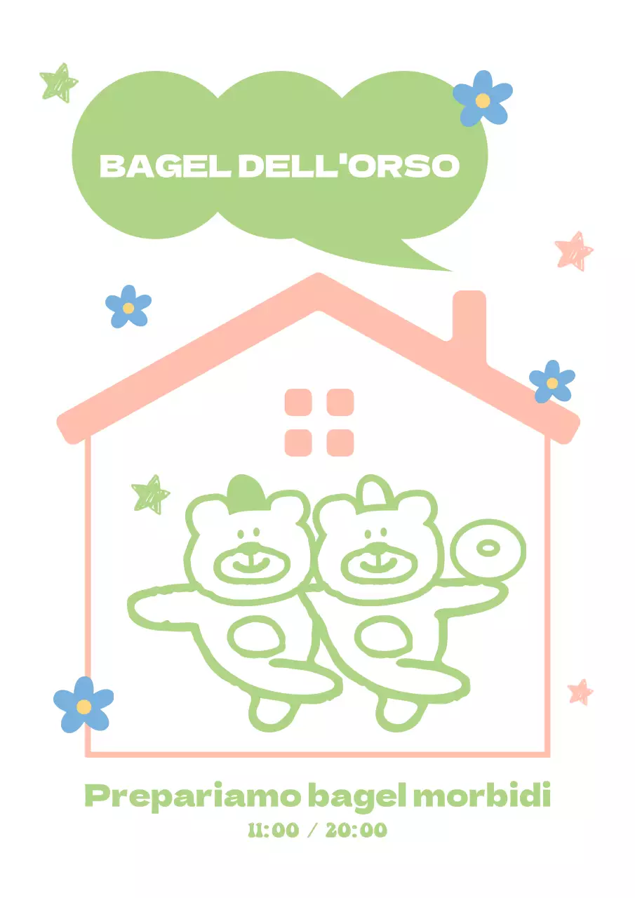 Adesivo per interni di panetteria con illustrazione di un simpatico orsetto di bagel