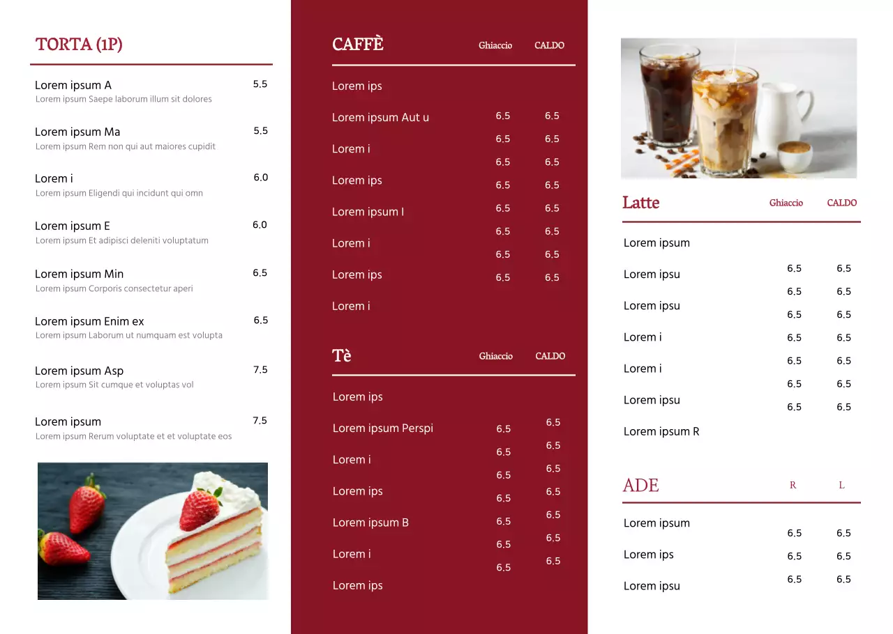 Cartellone del menu del dessert in grassetto rosso