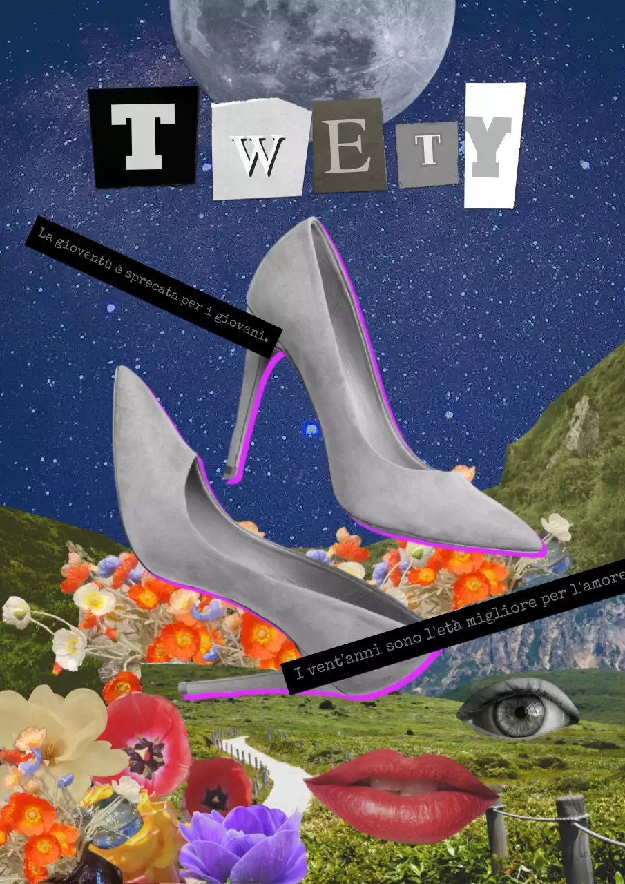 Un concetto di collage in blu navy e verde per il giorno del compimento dell'età.