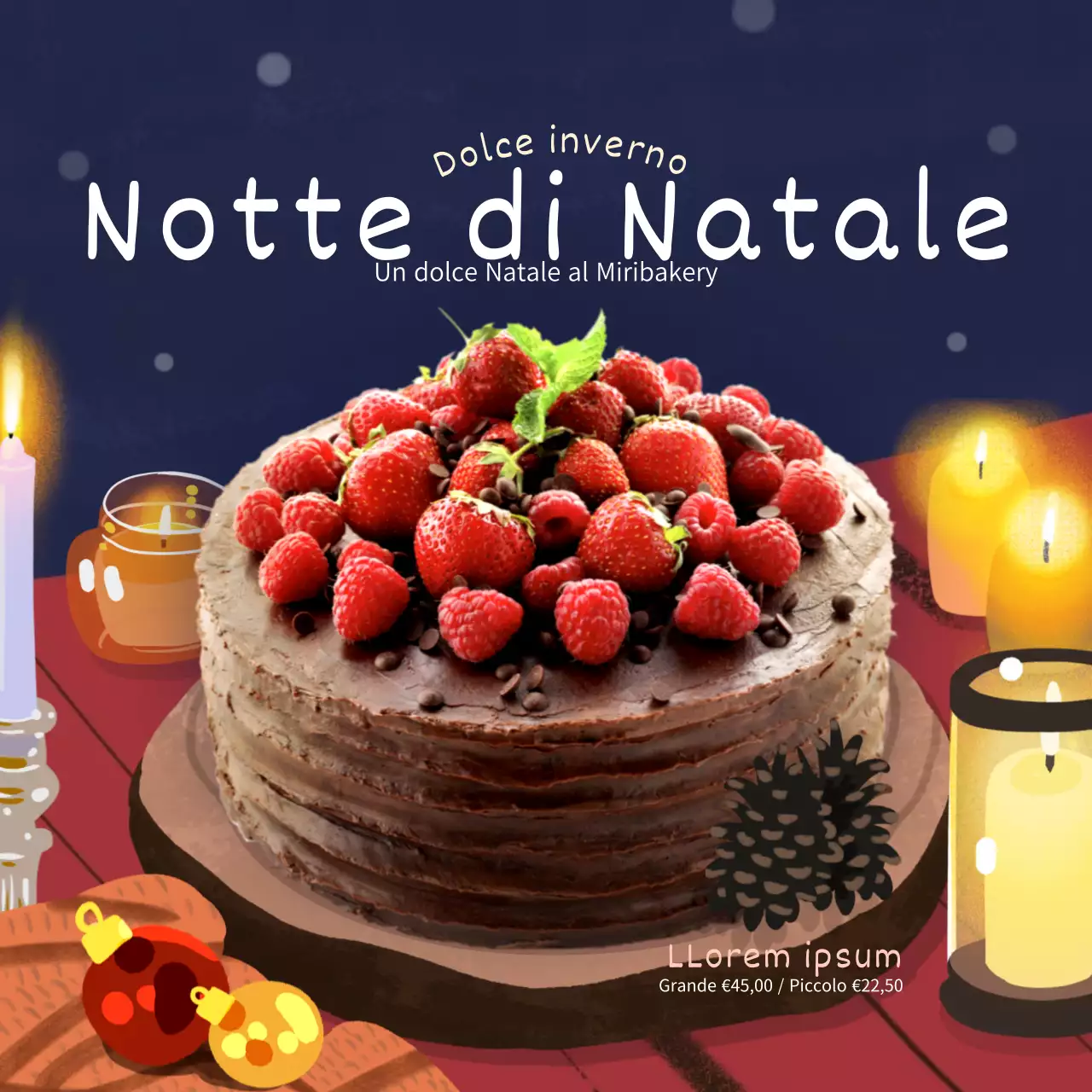 Promozione della torta illustrata in blu e rosso