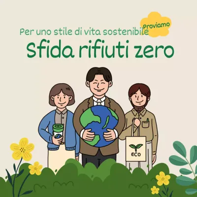 Sfida plastic free con illustrazione di un impiegato ecologico