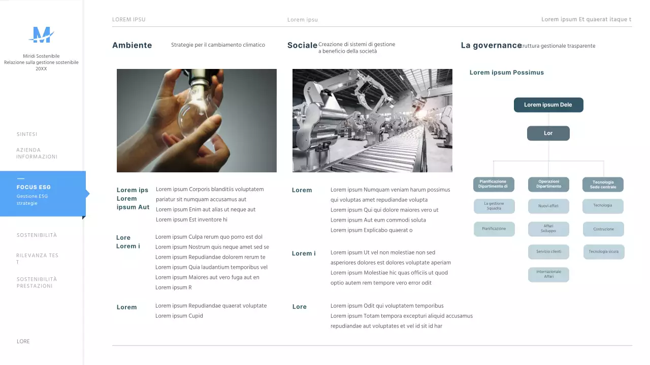 Presentazione del rapporto di sostenibilità ESG aziendale blu chiaro e pulito ppt