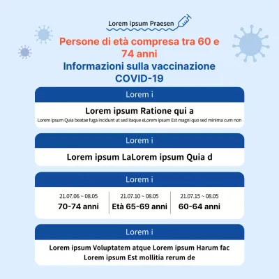Poster quadrato sulla vaccinazione contro il coronavirus con tabella in tonalità blu