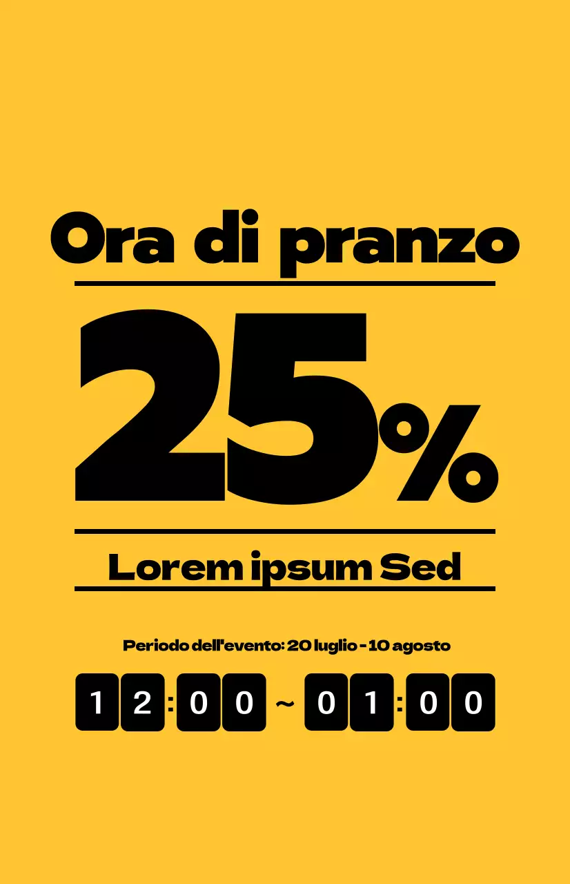 Promuovete le offerte per il pranzo con testo nero a contrasto su sfondo giallo
