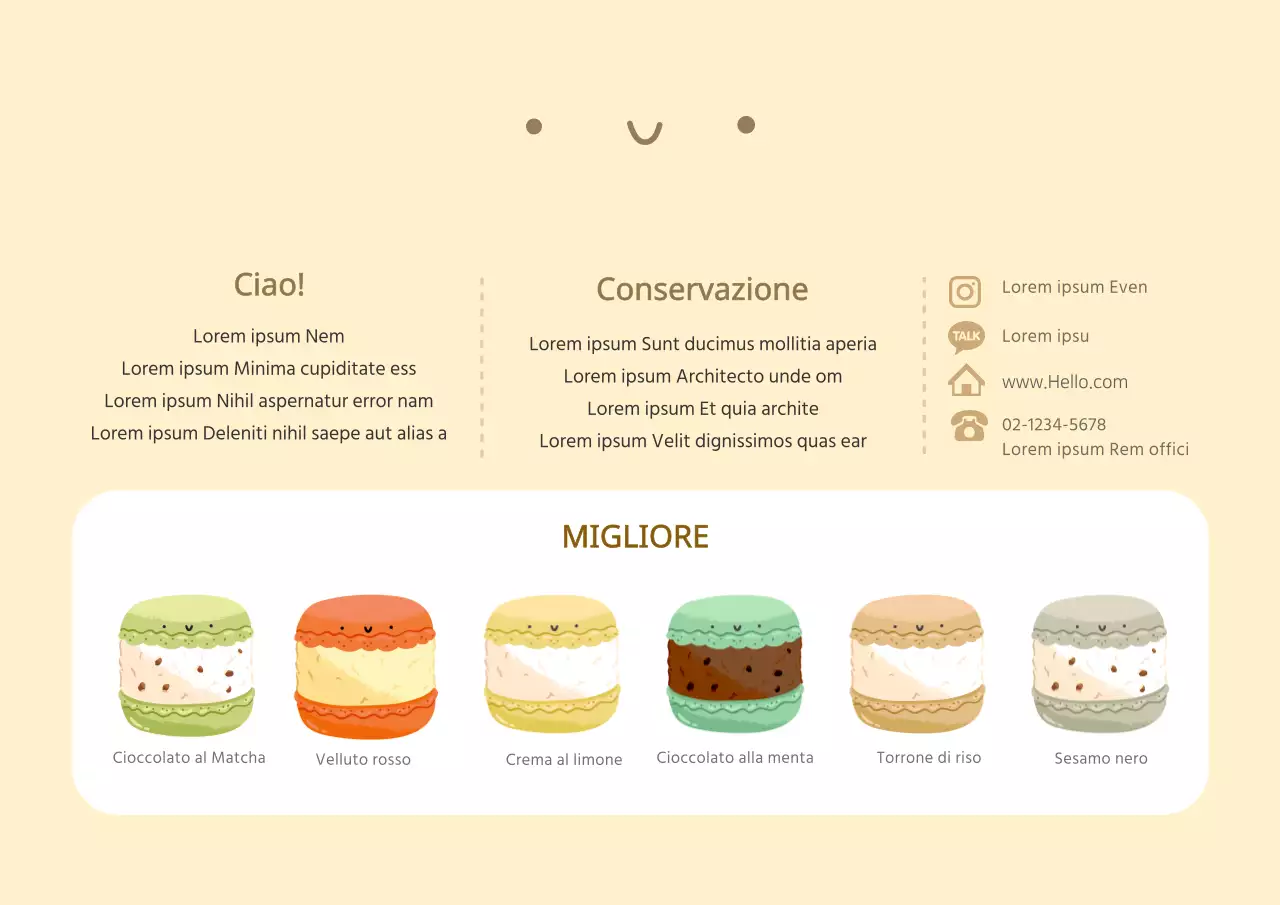 Macarons dai colori vivaci con simpatici personaggi del caffè per la promozione del vostro locale