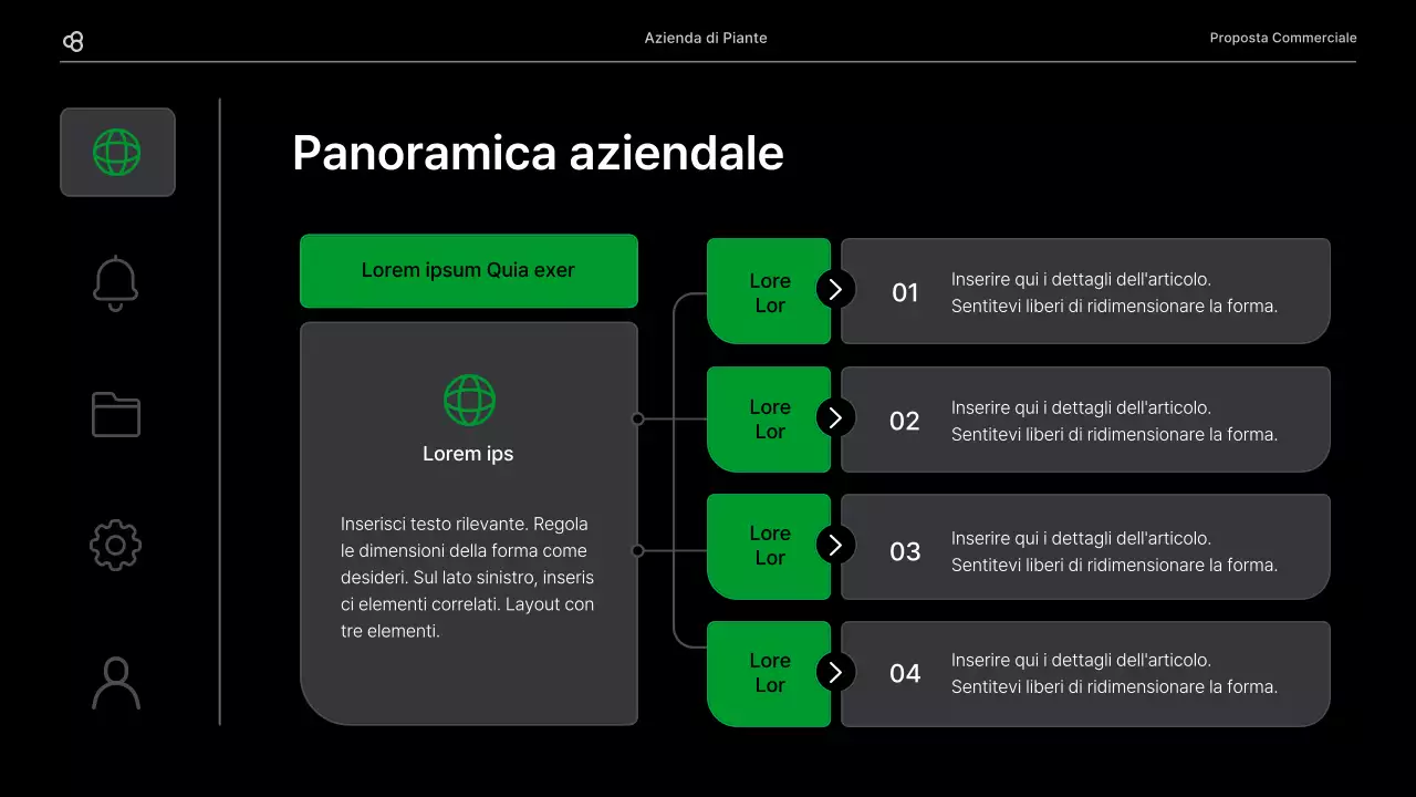 Proposta di business per un'attività commerciale con un concetto di foglia naturale nera e verde