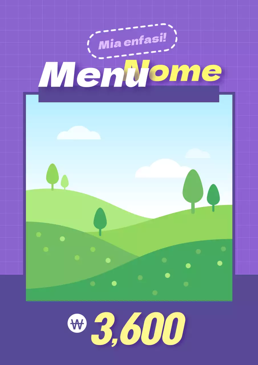 Promuovere un menu unico semplice ed essenziale con foto e testo in viola.