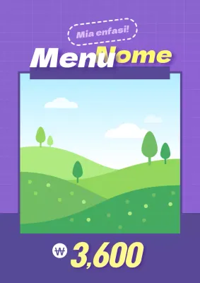 Promuovere un menu unico semplice ed essenziale con foto e testo in viola.