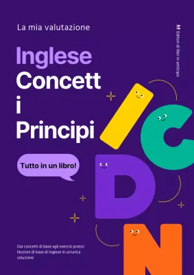 Libro di domande in inglese con evidenziazione dell'alfabeto viola