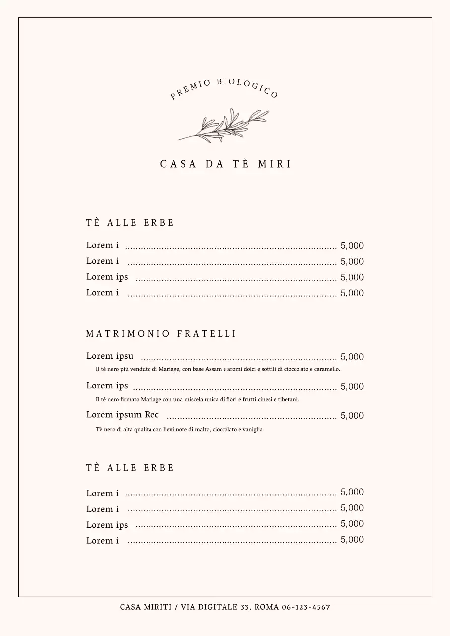 Menu semplice del caffè