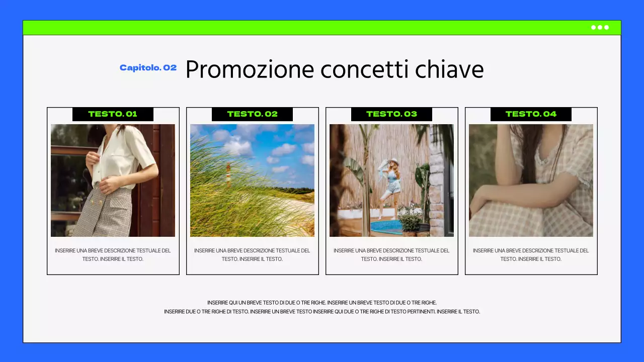 Breve promozionale estivo con tonalità di blu e fluorescenti