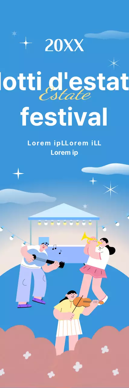Disegno di festival estivo con illustrazione di cantanti blu chiaro e rosa
