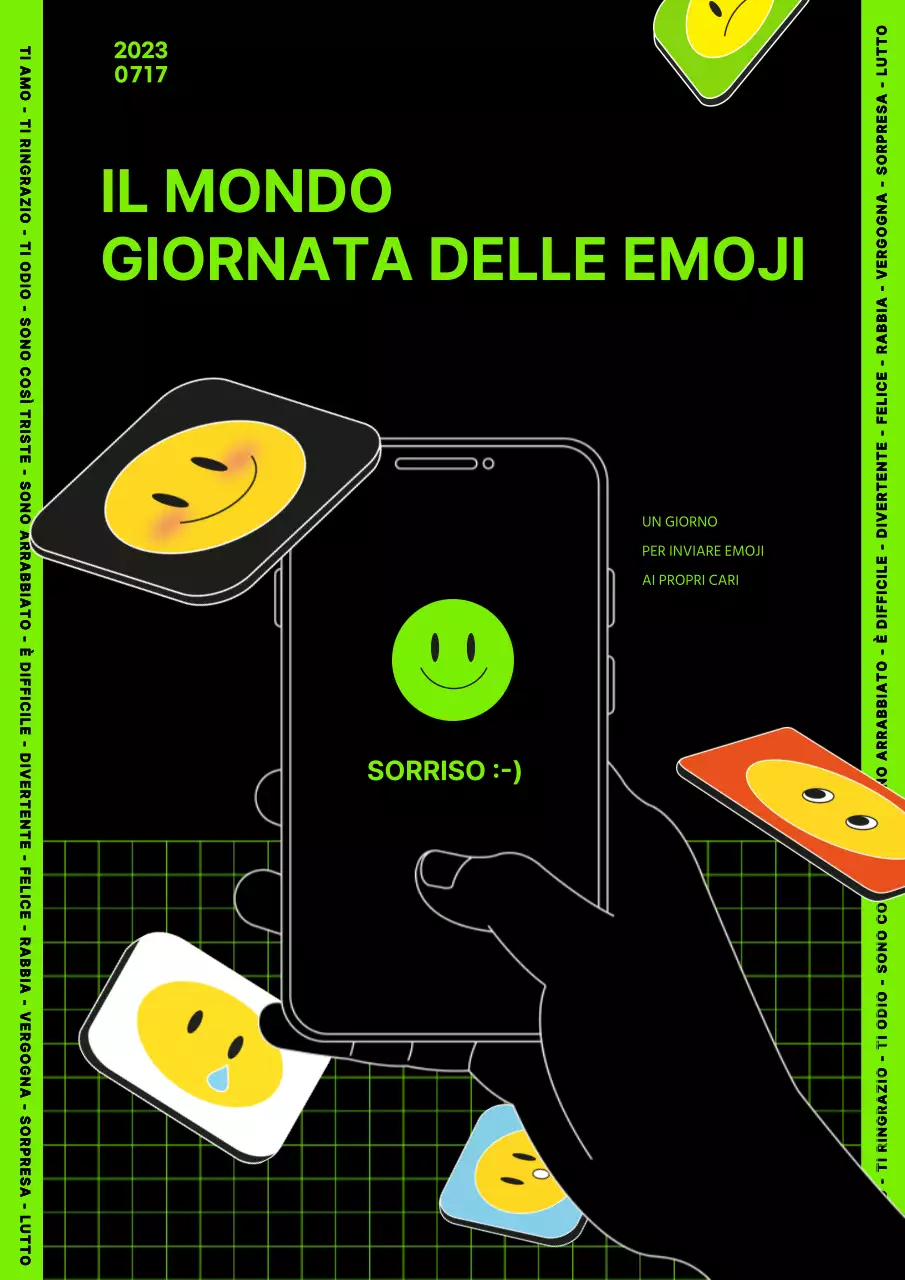 Icona nera verde lime retrò Giornata mondiale delle emoji
