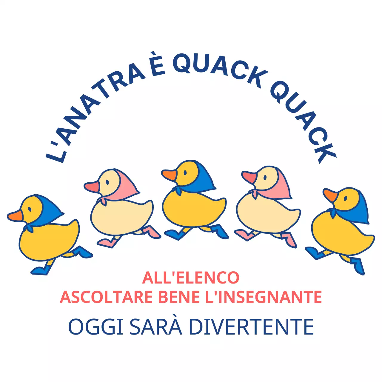 Maglietta di gruppo per la scuola dell'infanzia con una simpatica illustrazione di anatra dai colori vivaci