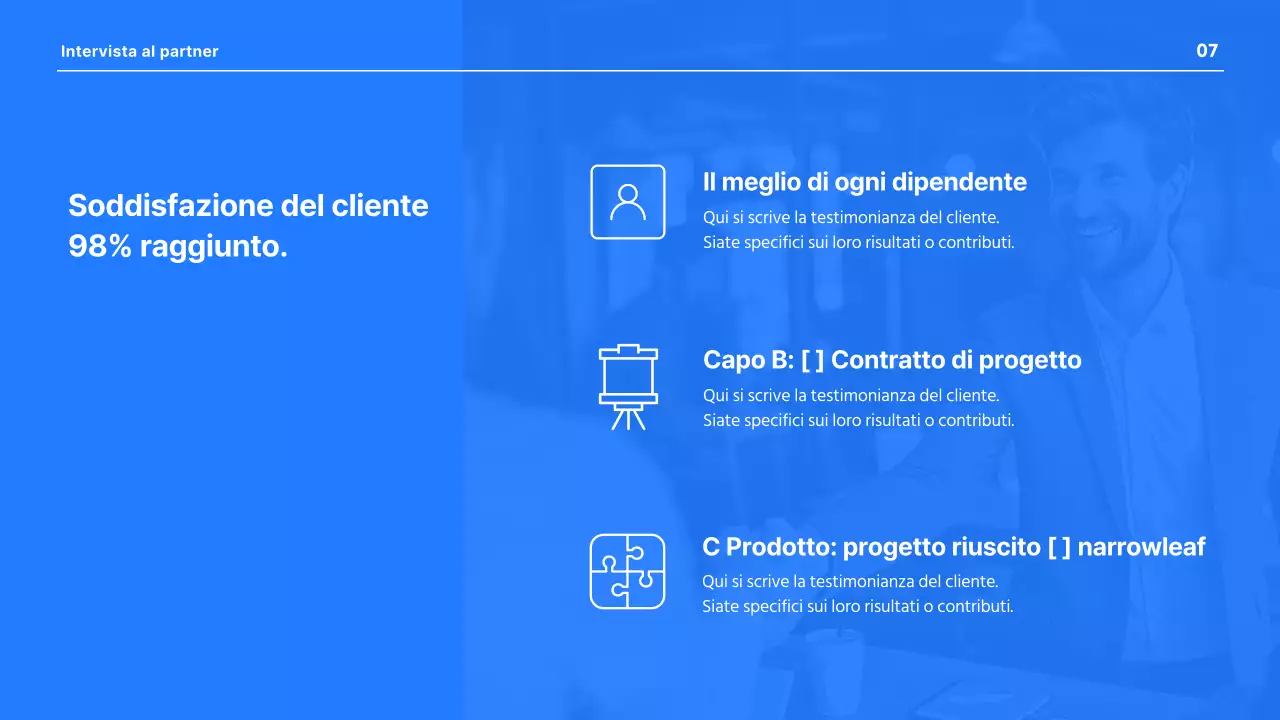 Una moderna presentazione aziendale in blu e bianco