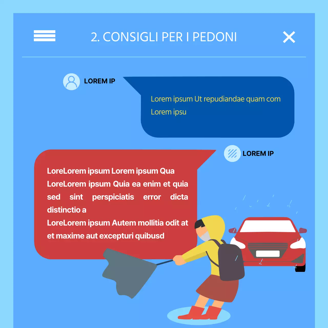 Concetto di testo di allerta per catastrofi di colore rosso e blu Informazioni sull'allarme pioggia intensa