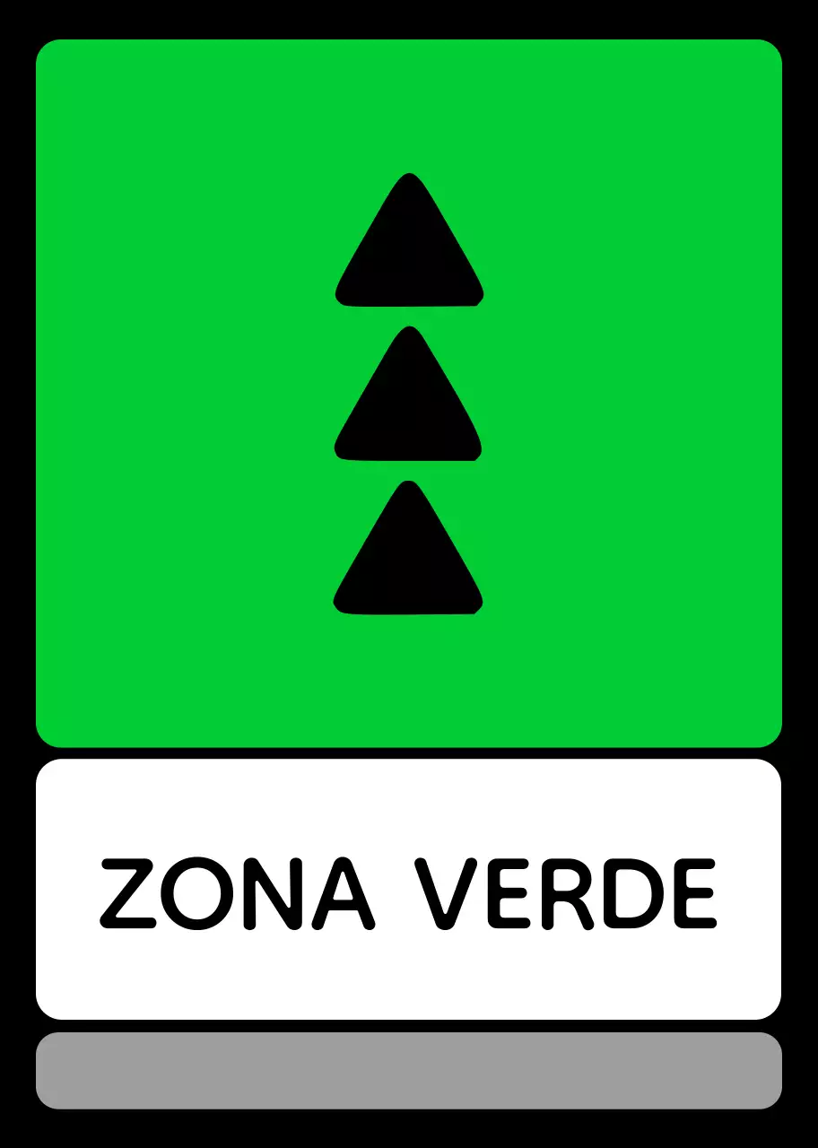 Una semplice guida di zona con testo di localizzazione verde blu viola e geometria triangolare quadrata.