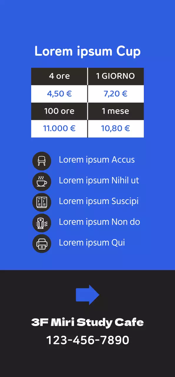 Promuovete un bar per lo studio pulito con l'illustrazione di uno studente che studia su uno sfondo blu.