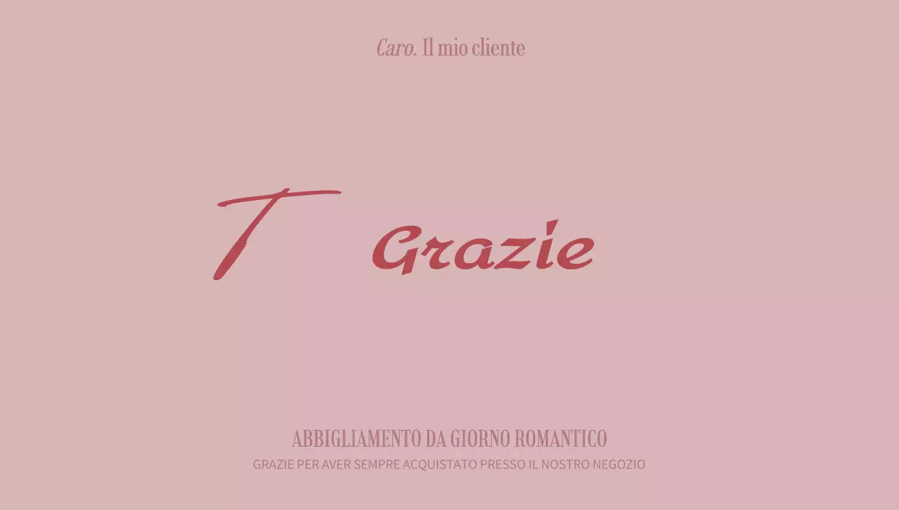 Biglietto di ringraziamento per clienti di un centro commerciale con scrittura rosa scarabocchiata.