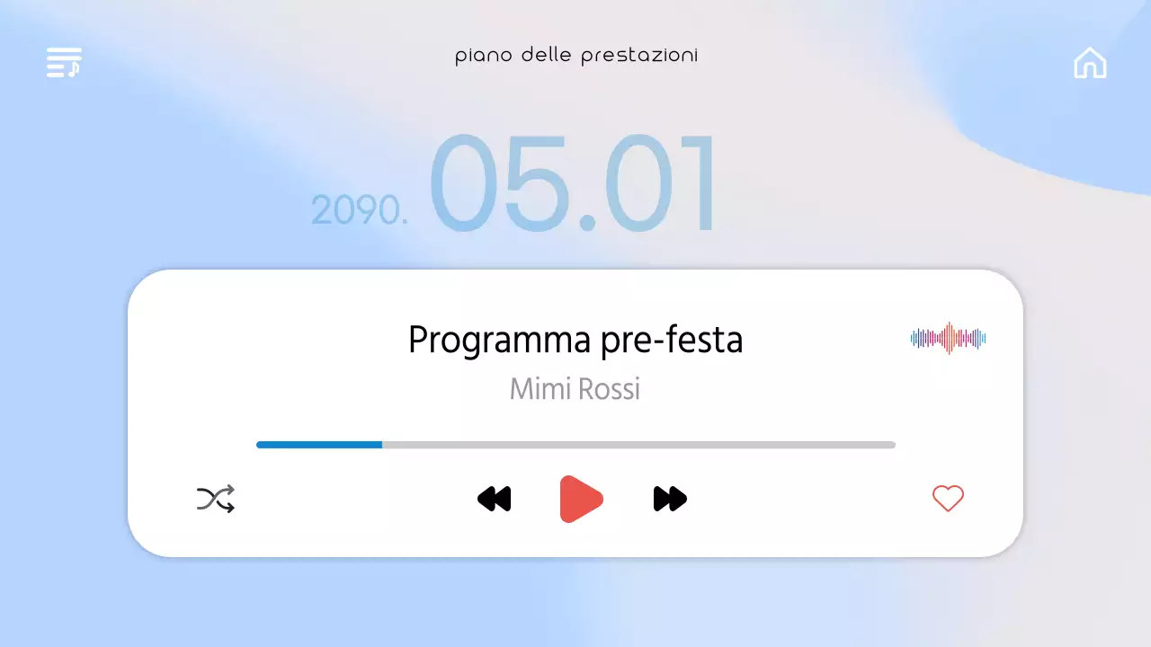 Una brochure emozionale per concerti con uno stile UI musicale a gradiente blu