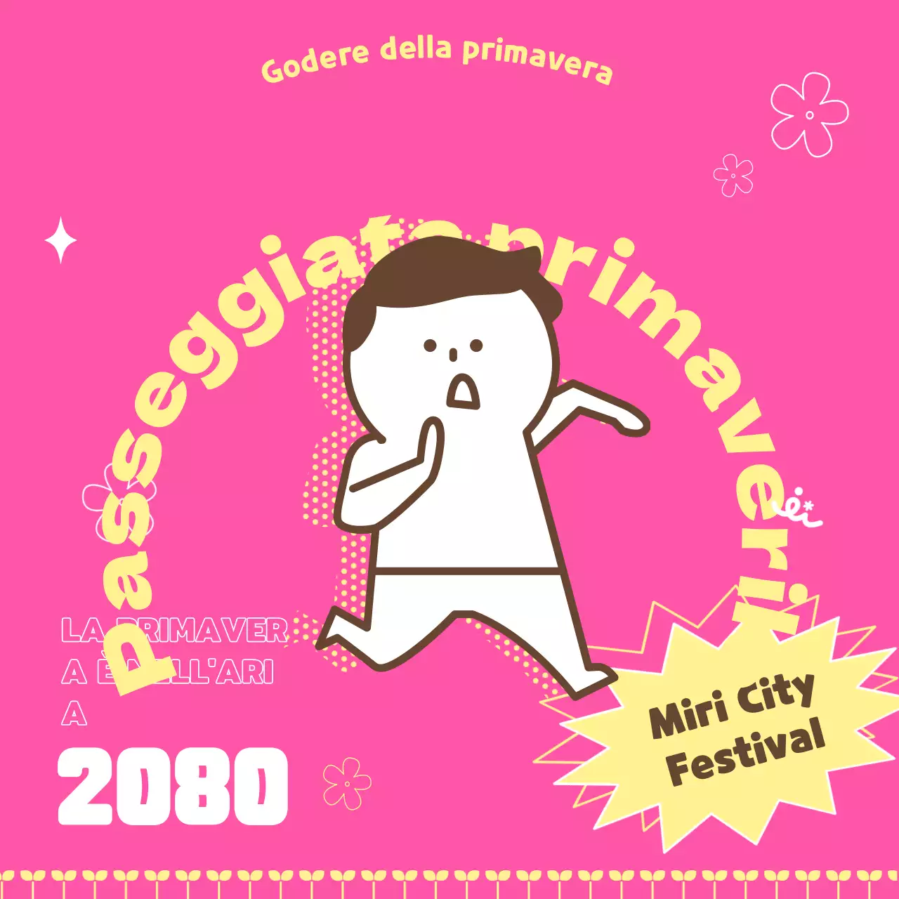 Promuovere una maratona con l'illustrazione di una persona carina su uno sfondo rosa