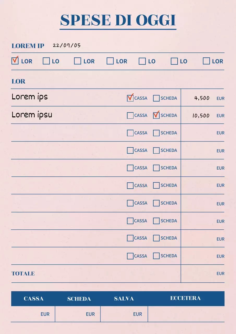 La cronologia delle spese e il portafoglio di oggi in rosa chiaro