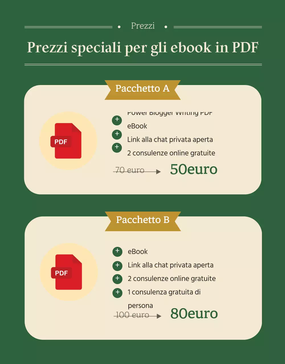 Una pagina promozionale dell'ebook pulita e verde