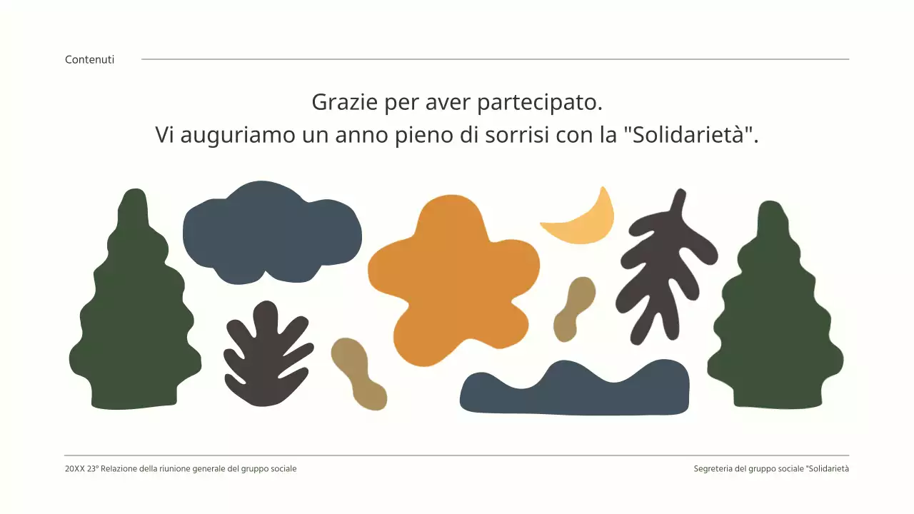 Relazione sui risultati dell'assemblea generale pulita con simpatiche illustrazioni verdi