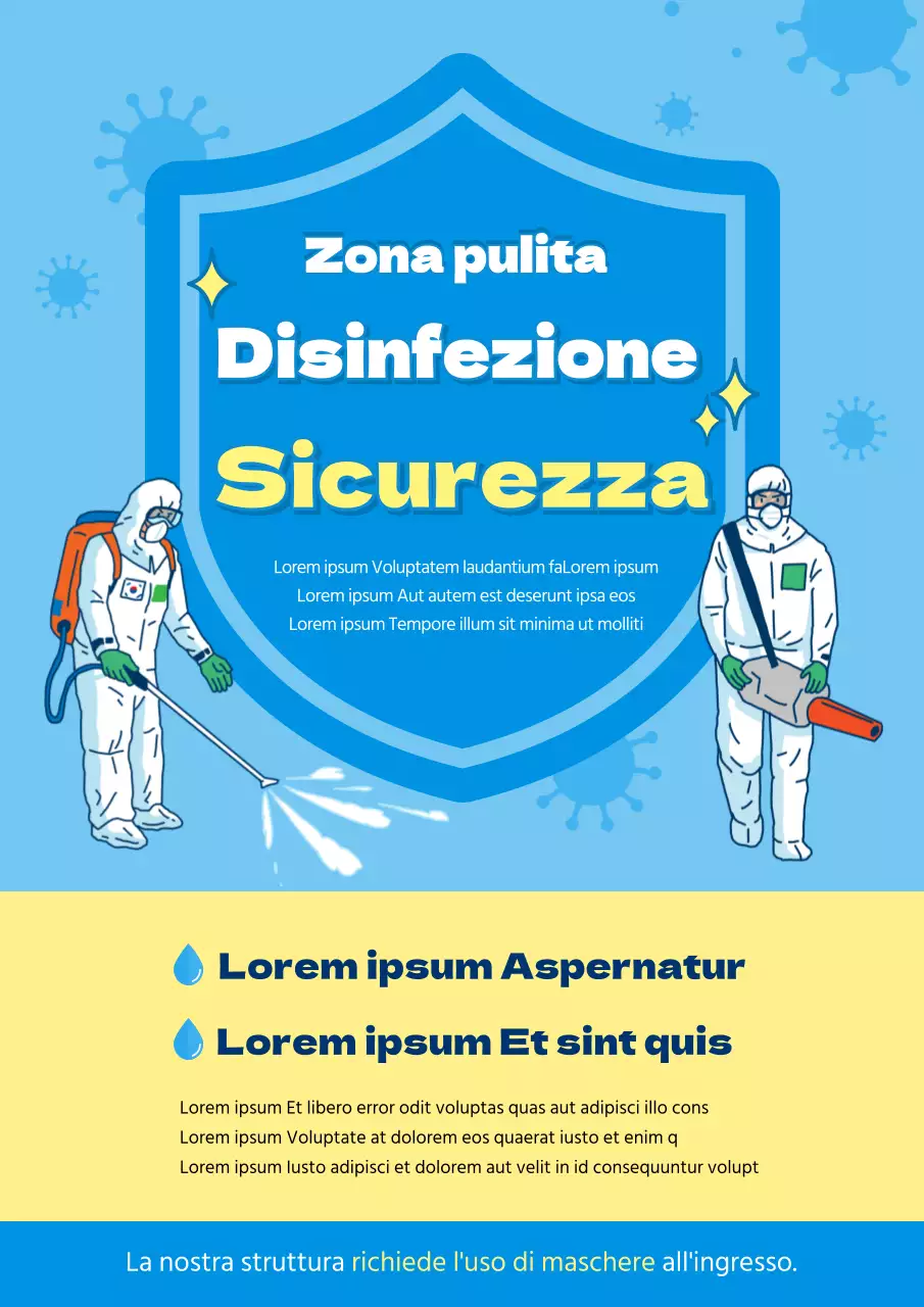 Modello di documentazione delle istruzioni di disinfezione blu e gialla